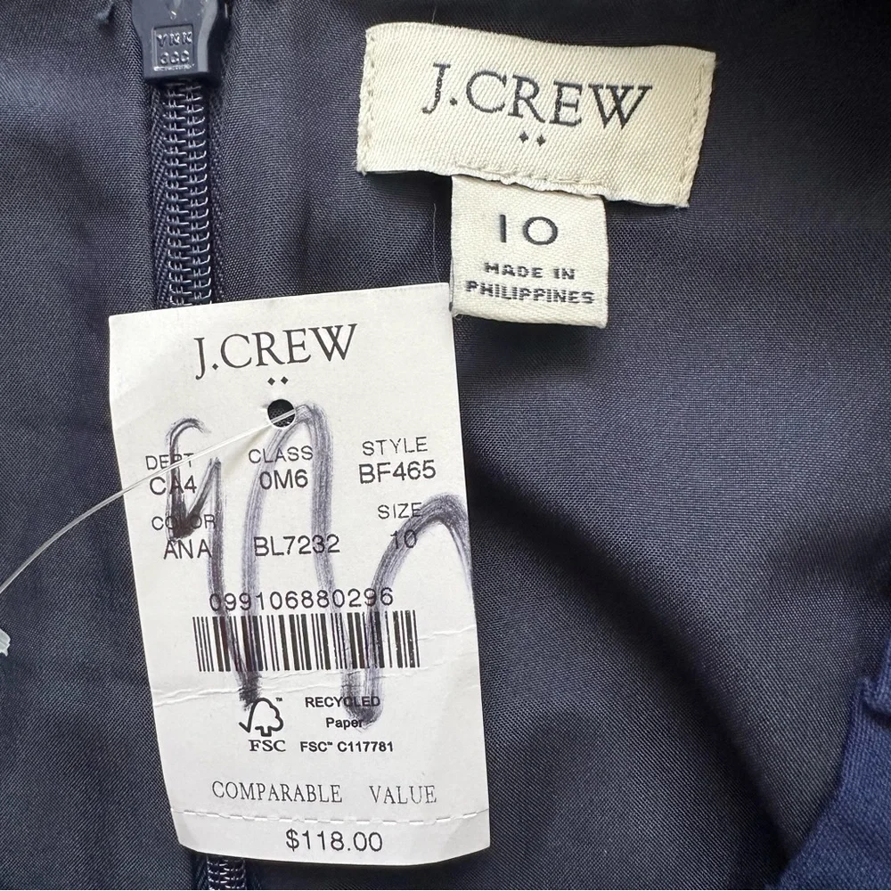 J. Crew Factory Dress Ruffleneck Suit Above Knee Antique Navy Blue 10 NWT New - Picture 9 of 12